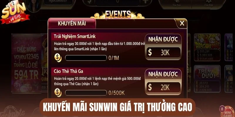 Khuyến mãi Sunwin giá trị thưởng cao