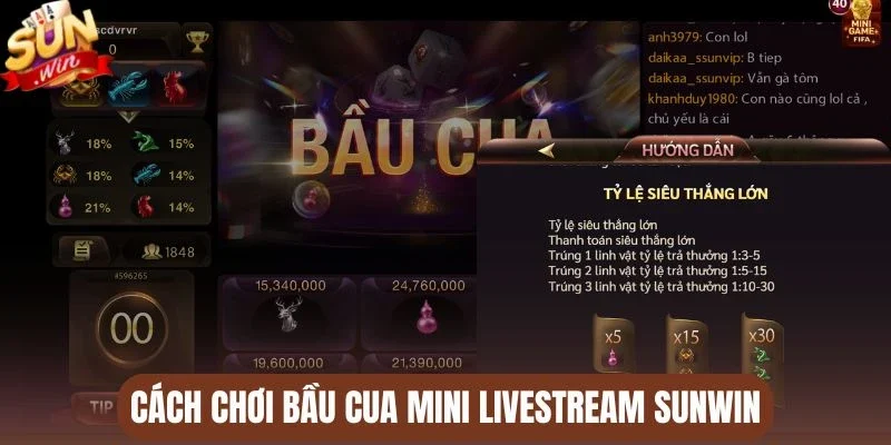 Cách chơi Bầu cua mini livestream Sunwin