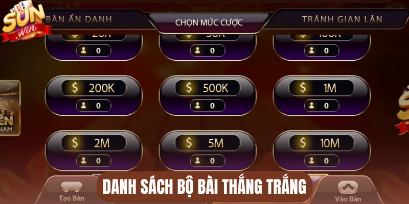 Danh sách bộ bài thắng trắng