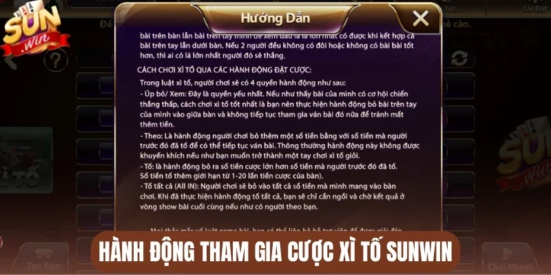 Hành động tham gia cược Xì tố Sunwin