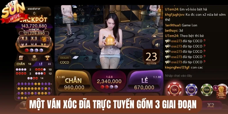 Một ván xóc đĩa trực tuyến gồm 3 giai đoạn