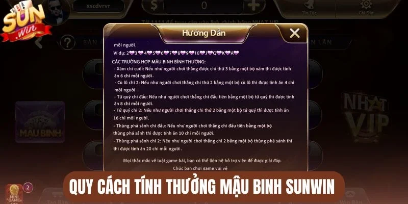 Quy cách tính thưởng Mậu binh Sunwin 
