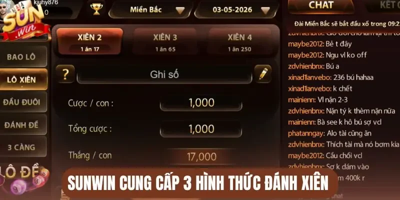 Sunwin cung cấp 3 hình thức đánh xiên 