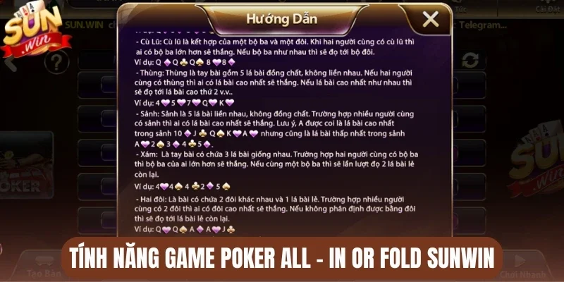 Tính năng game Poker all - in or fold Sunwin