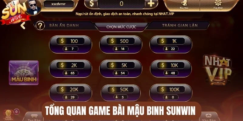 Tổng quan game bài Mậu binh Sunwin 