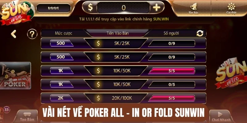 Vài nét về poker all - in or fold Sunwin